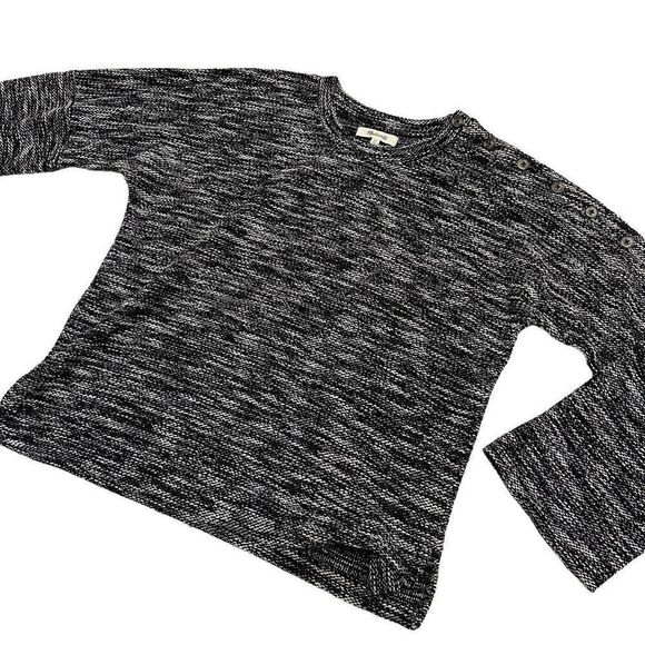 Madewell XS Black and White Knit Shoulder Button Crewneck Loose Casual Sweater - Picture 2 of 7